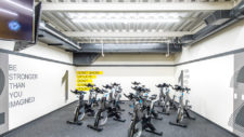 Stationery bikes in a gym room