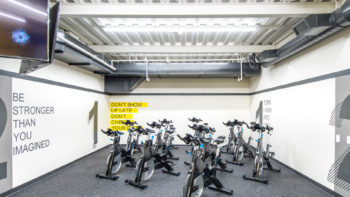 Stationery bikes in a gym room